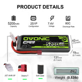 Ovonic 80C 2S1P 5200mAh 7,4V LiPo Akku für RC Car - Deans Plug